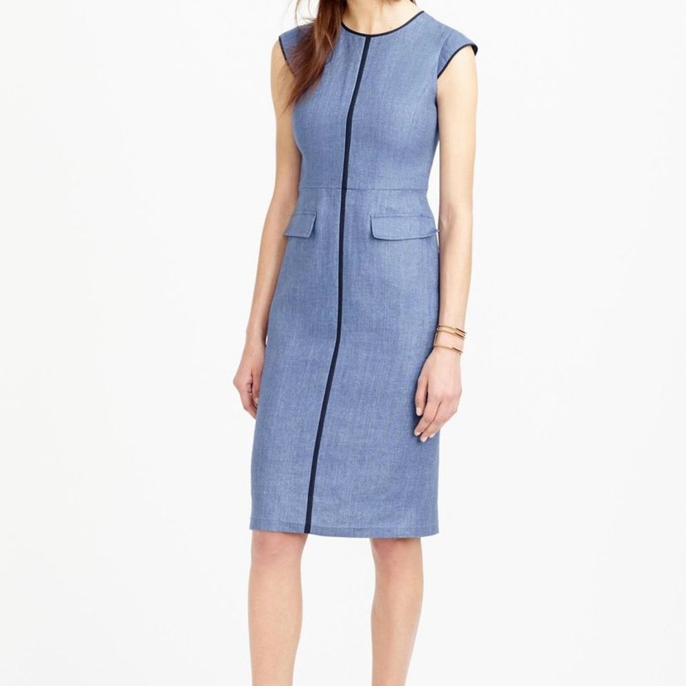 J.Crew Linen Upscale Modern Professional Sleeveless Blue Sheath Dress [size 4]